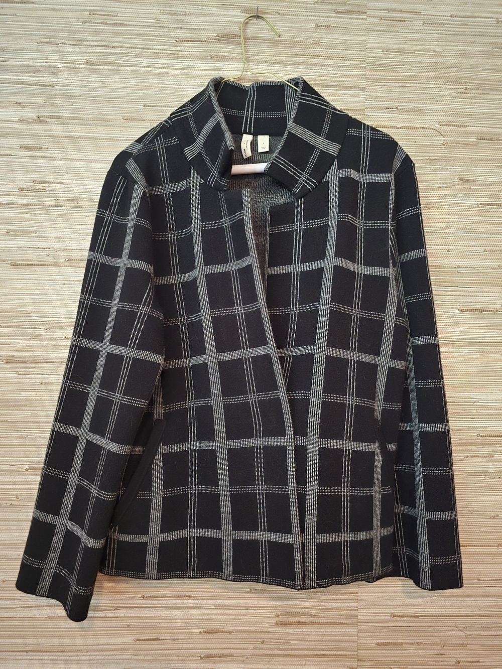 Moth Black Windowpane Knit Blazer with Black And White Grid